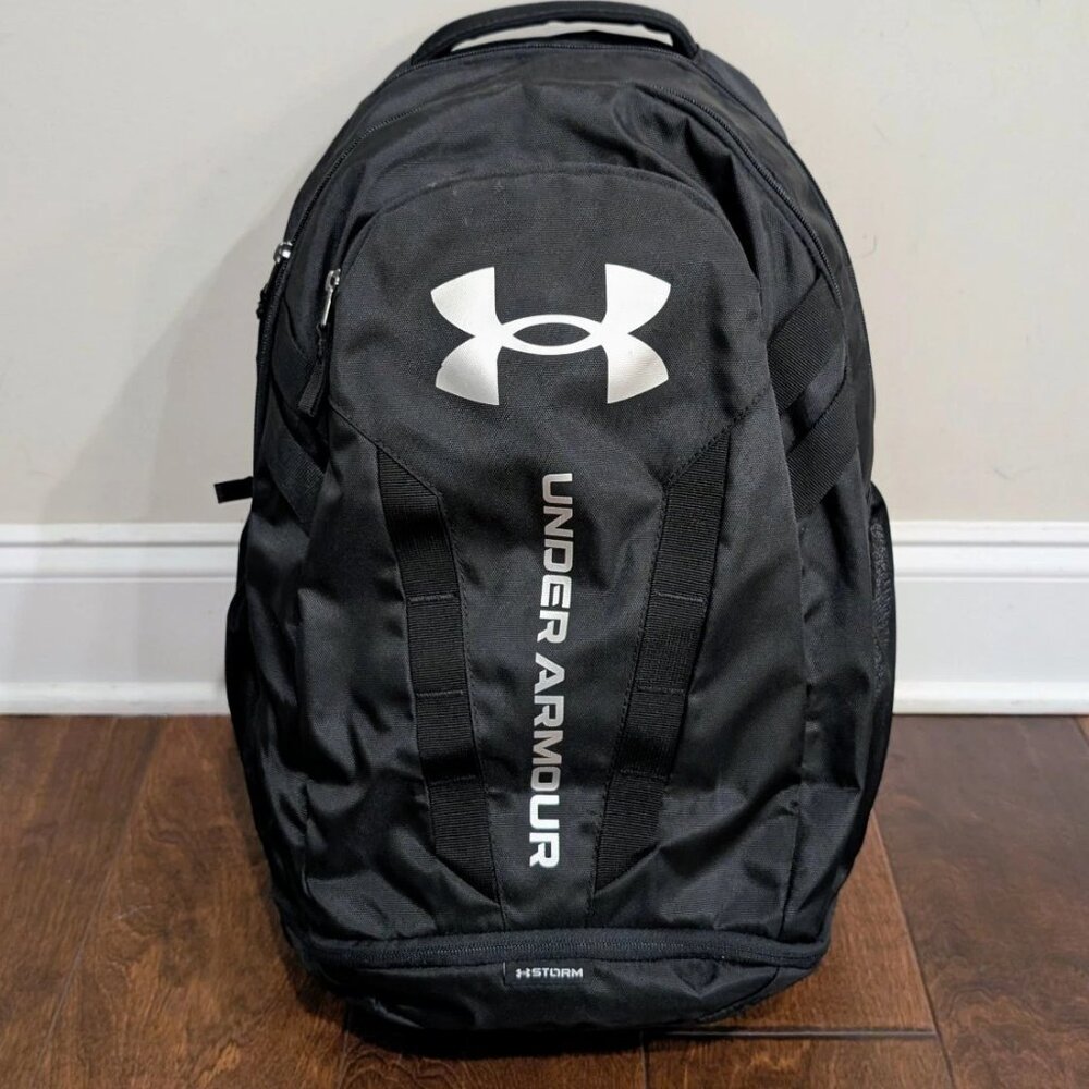 NWOT Under Armour UA Hustle 5.0 H-Storm Backpack School Book Bag Black Laptop